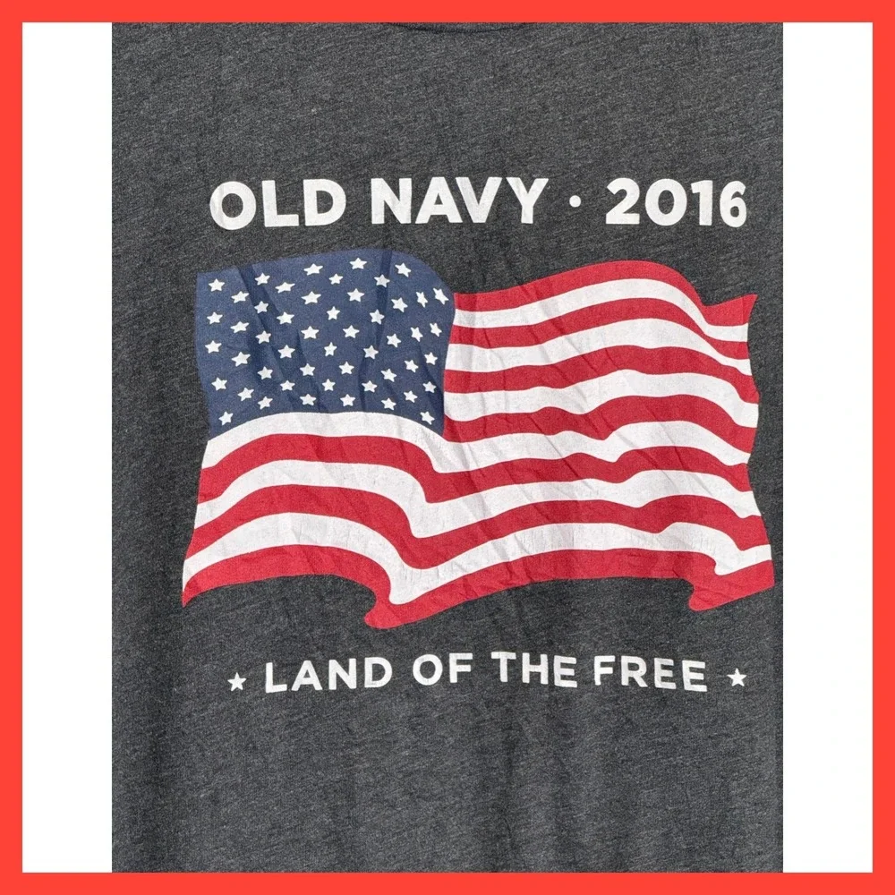 Old Navy Mens XL Charcoal Gray 2016 American Flag Land of the Free Graphic Tee